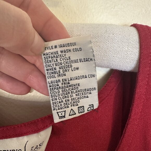 Vtg Womens Red Linen Maxi Dress Shift Medium 90s Sleeveless Studio Ease Petite - Picture 3 of 8